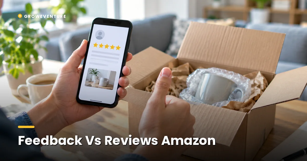 Seller Feedback vs Product Reviews on Amazon: What's the Difference? (2026) 2 Amazon seller feedback rating next to a product review star rating.